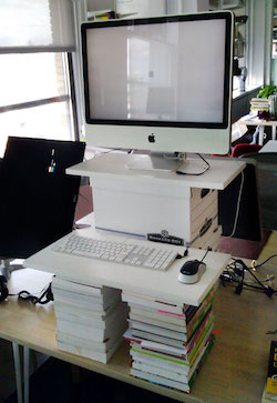 diy standing desk new years resolution how to start standing desk stack up boxes and books